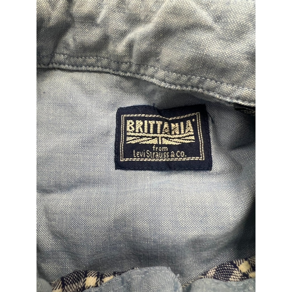 Brittania Button Down Shirt Mens Large L Blue Plaid Short Sleeve Cotton Levi's - Picture 4 of 7